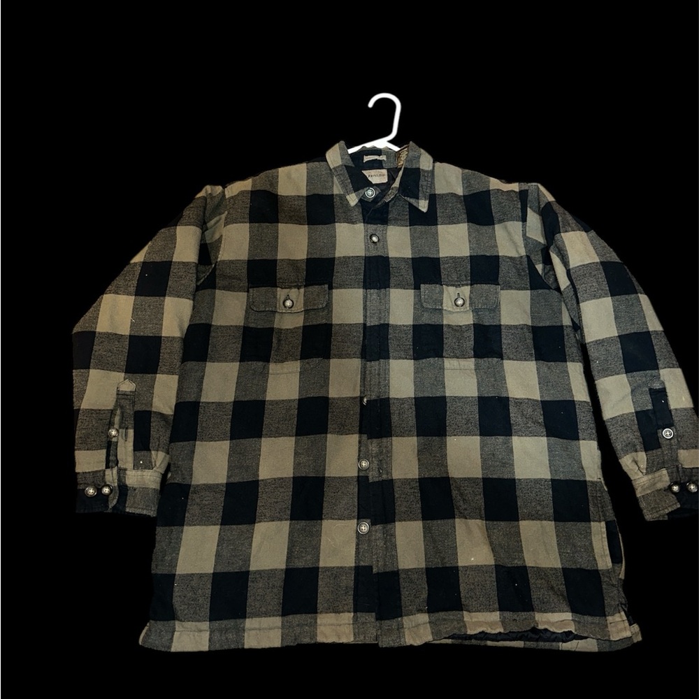 St. John's Bay Men's Quilted Flannel Shirt Jacket XL Multi Plaid Flap Pockets